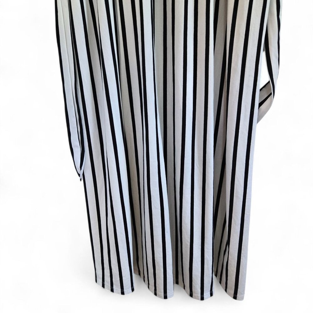 Vibe Sportswear 2X Womens Bue & White Striped Knit Maxi Dress Tie Belt - Picture 8 of 10